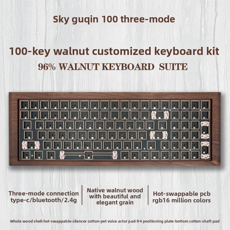 SKY Walnut Shell Mechanical Keyboard Kit Wireless Tri Mode Hot Swap RGB Ergonomic Design DIY Keyboard 8000mAh Long Battery Life