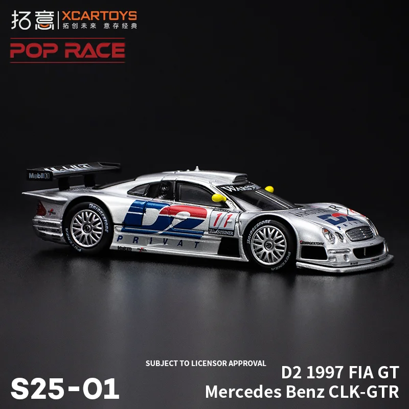 Xcartoys POP RACE 1:64 Mercedes Benz CLK-GTR D2 1997 FIA GT Silver SKYLINE GT-R Литая под давлением модель автомобиля из сплава, коллекция Рождественская