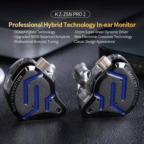 Imagen 2 del producto KZ ZSN Pro 2 Hybrid Drive 1BA + 1DD auriculares intrauditivos de Metal auriculares de graves HIFI auriculares deportivos con cancelación de ruido