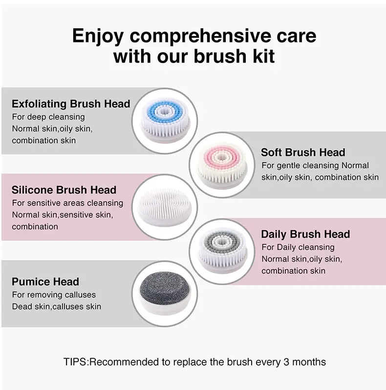 Electric Face Scrubber Exfoliator Facial Cleansing Brush with 5 Brush Heads for Exfoliating Massaging and Deep Cleansing - view 6