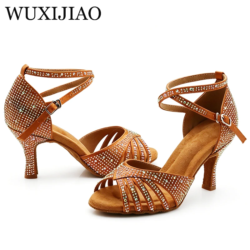 Full Diamond Latin Dance Shoes Female Adult High Heels Soft Bottom Social Dance Square Performance Competition Shoes