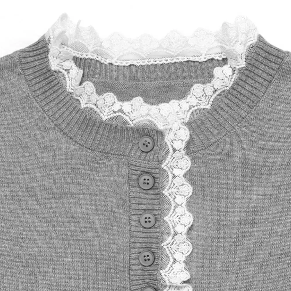 

Элегантный ретро-свитер свободного кроя с кружевом и цветовыми блоками для женщин, однотонный, удобный, повседневный, универсальный, модный, комфортный.