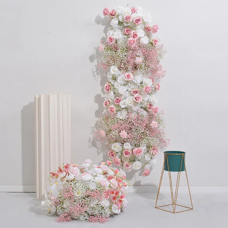 Luxur Pink White Rose Babysbreath Orchid Wedding Backdrop Decor Floral Arrangement Event Table Centerpiece Flower Ball Party Pro