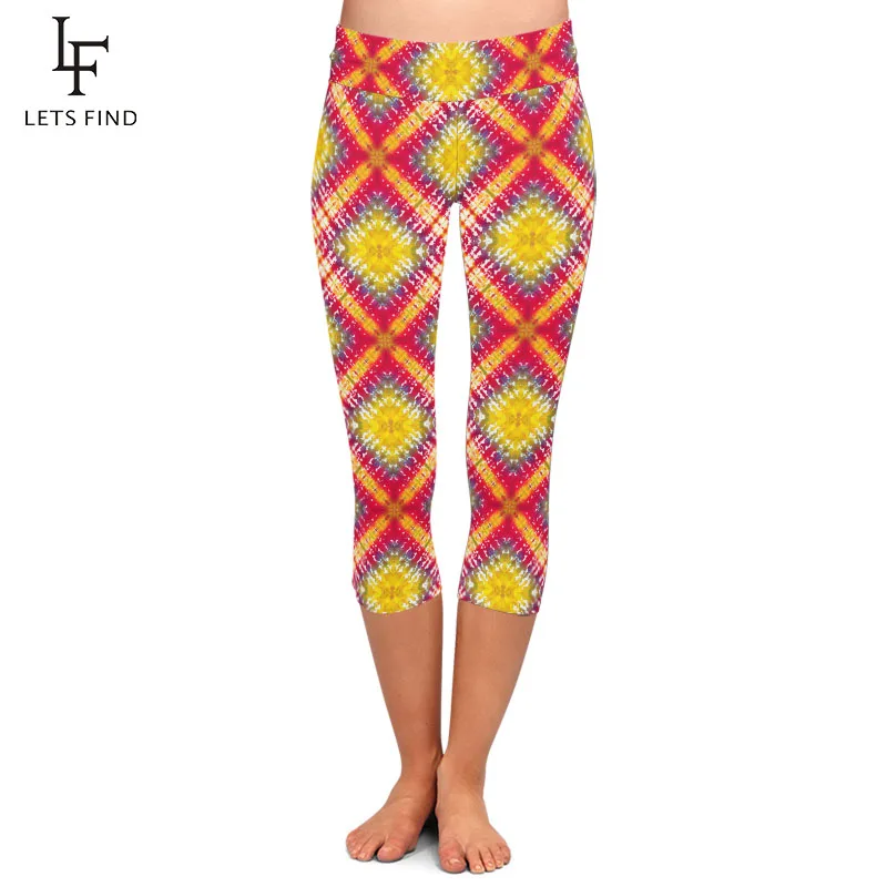 Letsfind 2020 nova chegada mulheres capri leggings de cintura alta elástica fitness menina leggings tie-dye impressão calças