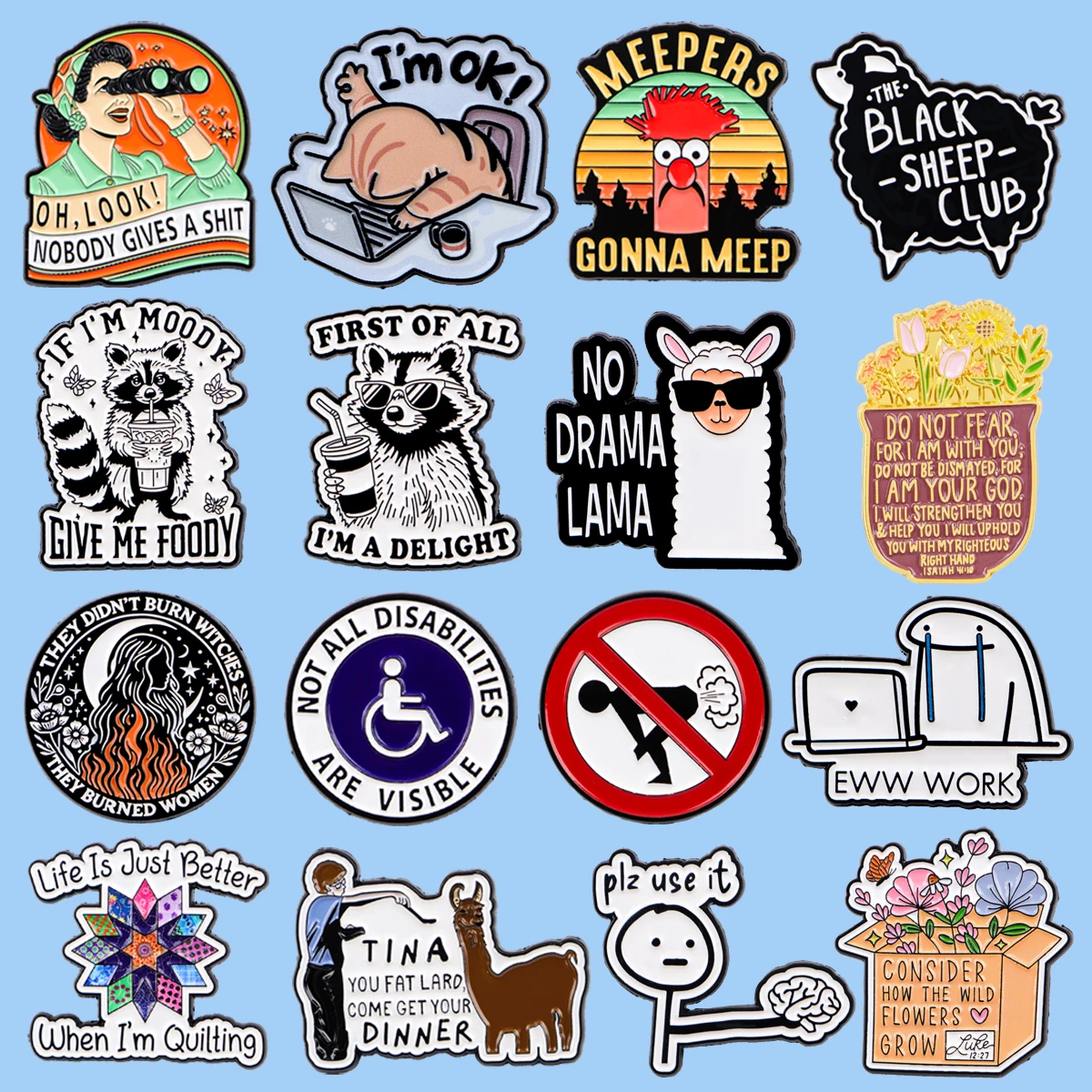 

Cute Sheep Quotes Enamel Pin Cartoon Raccoon Animals Brooches Badges Metal Denim Shirt Lapel Pin Jewelry Gifts for Friends
