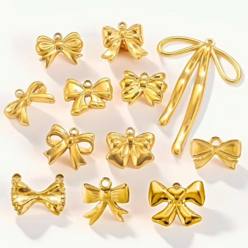 Cute Multiple Gold Color Stainless Steel Bowknot Charms for Jewelry Making Necklace Bracelet Earrings DIY Materials Accessory