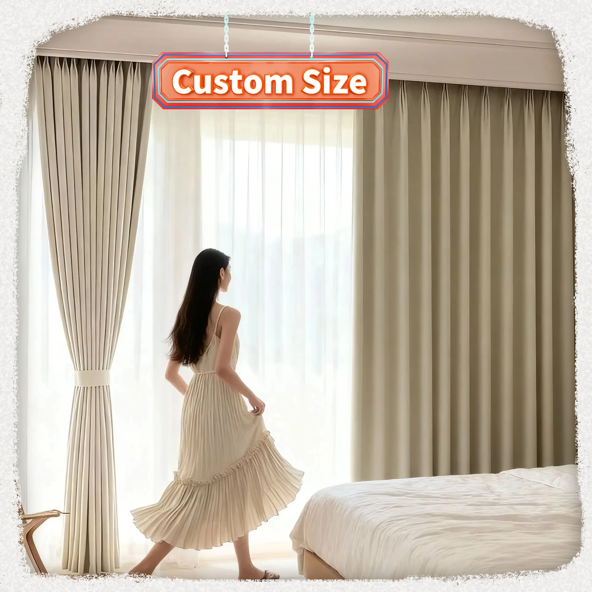 

1pc High Precision French Curtains High-blackout Bedroom High-quality Living Room Light Luxury Modern Simple Cream Style Shutter