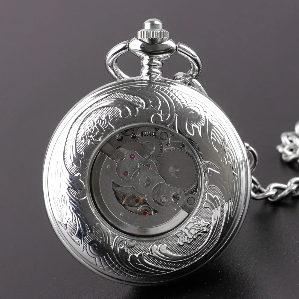 Orologio da tasca meccanico da uomo in acciaio inossidabile argento di lusso Orologio da taschino a carica manuale Steampunk Relogio De Bolso Regali per uomo donna