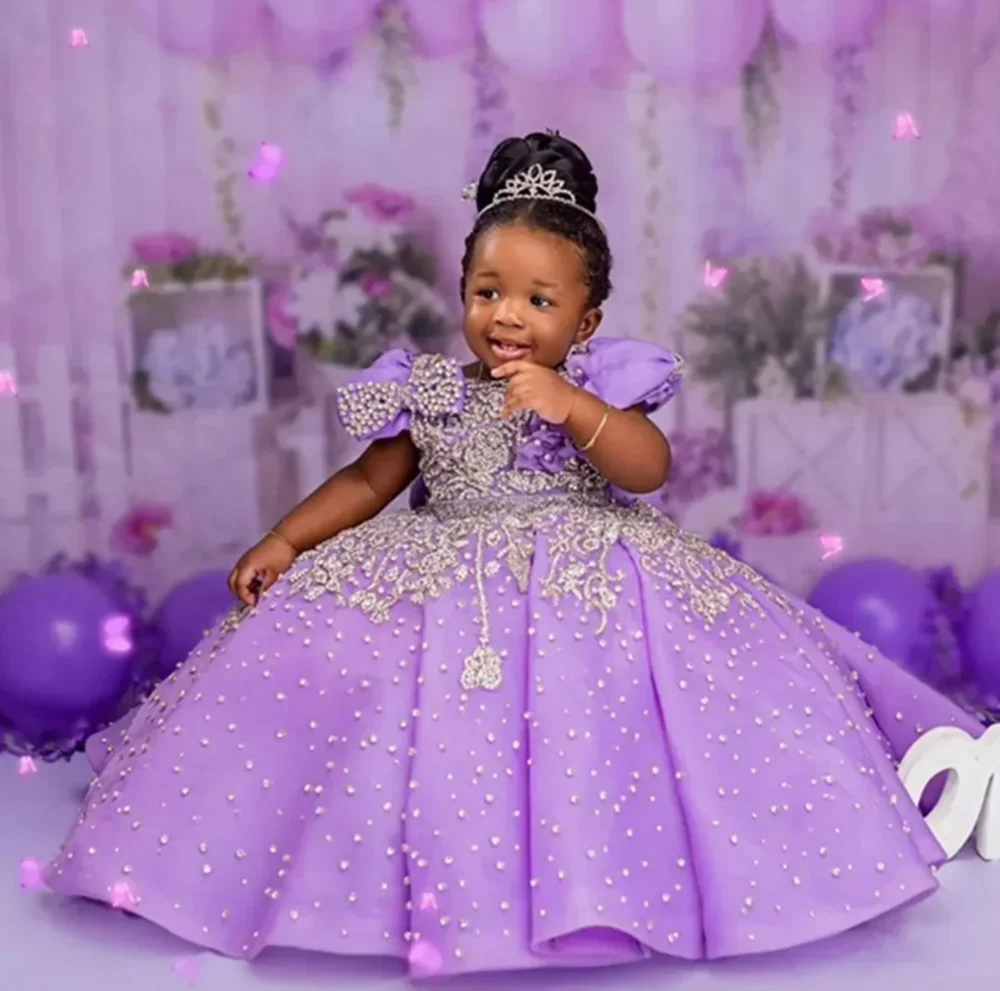 

Customized Purple Flower Girl Dresses For Wedding Luxury Crystal Quality Little Princess Evening Banquet Birthday Party Gown