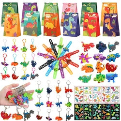 Dinosaur Party Goodie Bags Fillers Tattoo Keychain Rubber Slap Bracelet Dino Ring Kids Dinosaur Birthday Party Supplies Gift Toy
