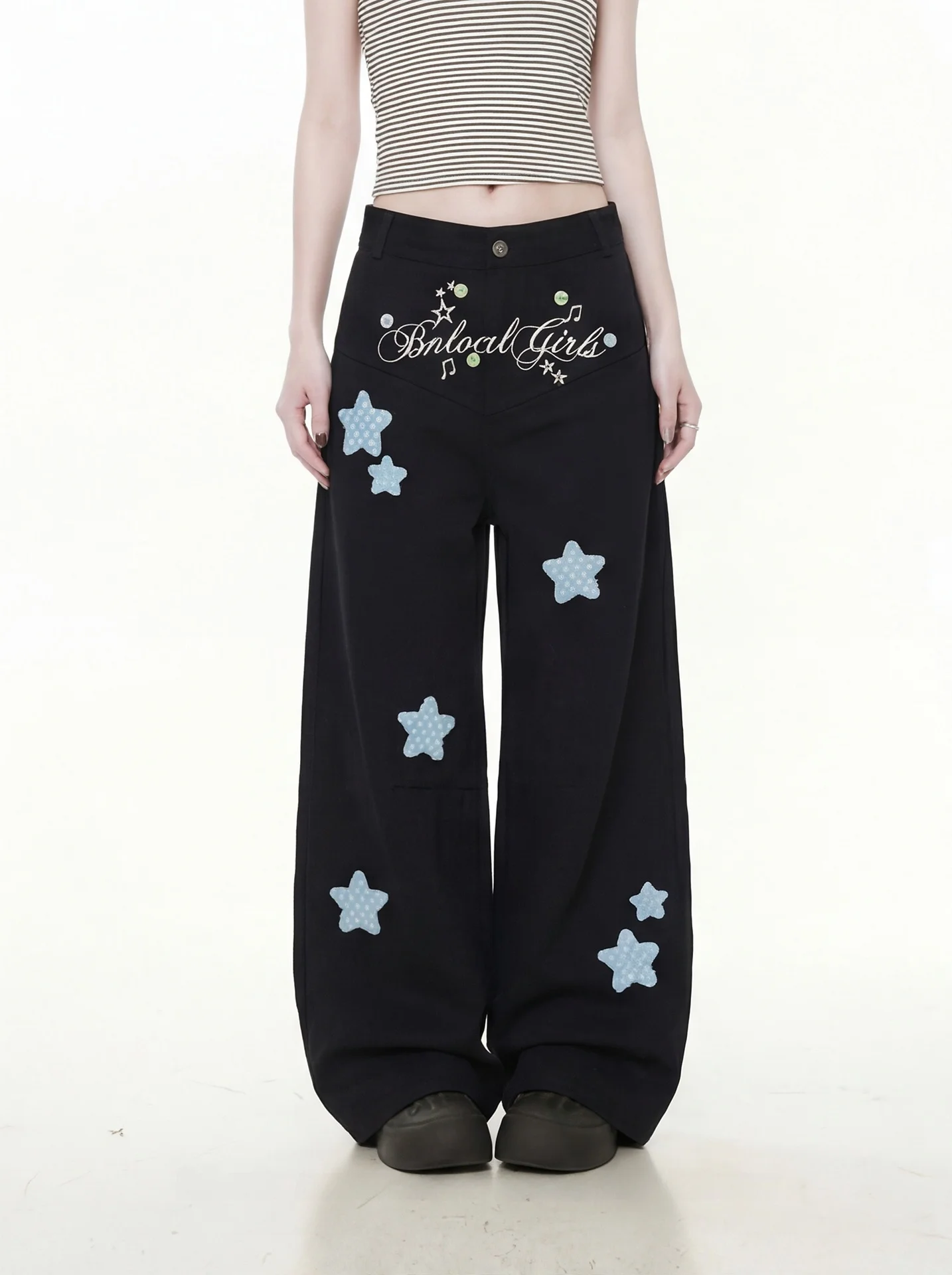 

American Style High Waist Straight Leg Jeans Women's Summer Black Casual Pants Embroidered Design Slimming Effect Comfortable...