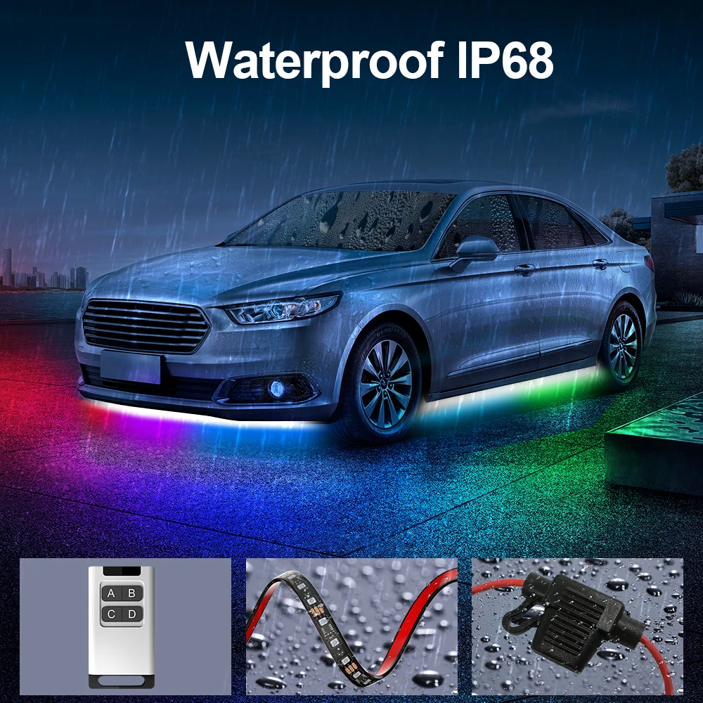 RGB Car Underglow Strip Lights Car Decoration Kit Lights Multi Colors Music Sync Smart Life DC12V Waterproof IP68 for Gifts