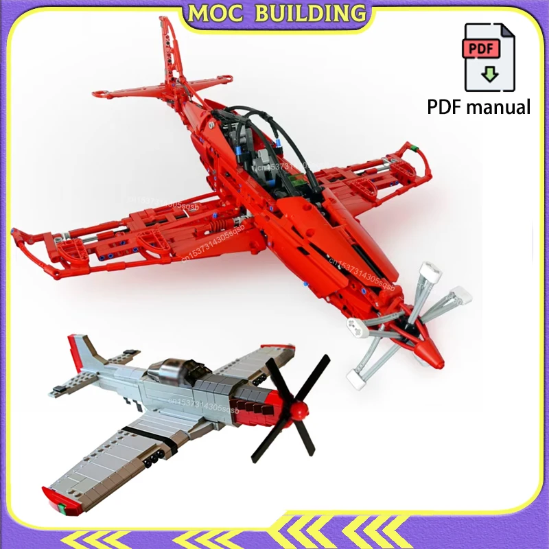 

P-51D Mustang Fighter Aircraft MOC Building Blocks Military Jets Trainer Airplanes Construction Brick Pilatus PC-21 Bricks