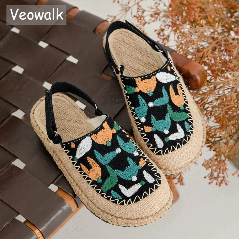 

Veowalk Women's fox Embroidered Espadrille Slingback Shoes, Comfortable Linen Flats SlippCasual Footwear for Daily Outingsers
