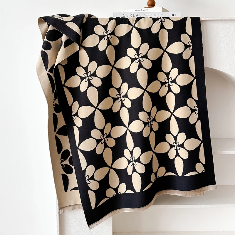 New Luxury Design Winter Two-Sided Cashmere Jacquard Scarves High Quality Women Thicken Wrap Shawl Ladies Wool Pashmina Scarf
