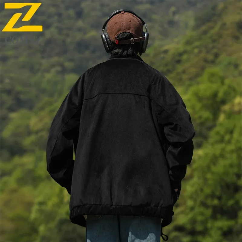 COMXZ 2023 Mens Trendy Jacket Spring Autumn Casual Coat Fashion Solid Color Stand Collar Outerwear Lightweight