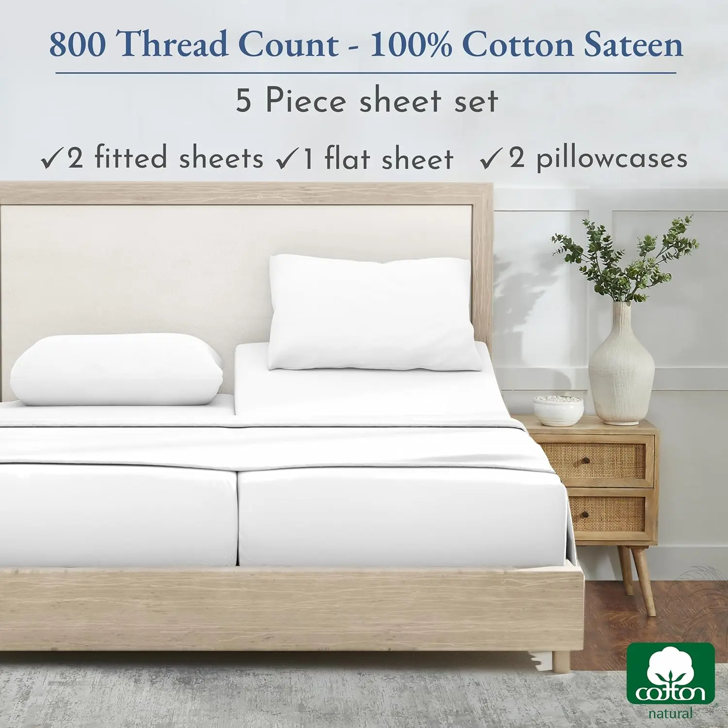 Juego de sábanas King Den Split para cama ajustable, Buttery Soft 800 Thread Count, 100% algodón Beats Fake Egyptian claimes