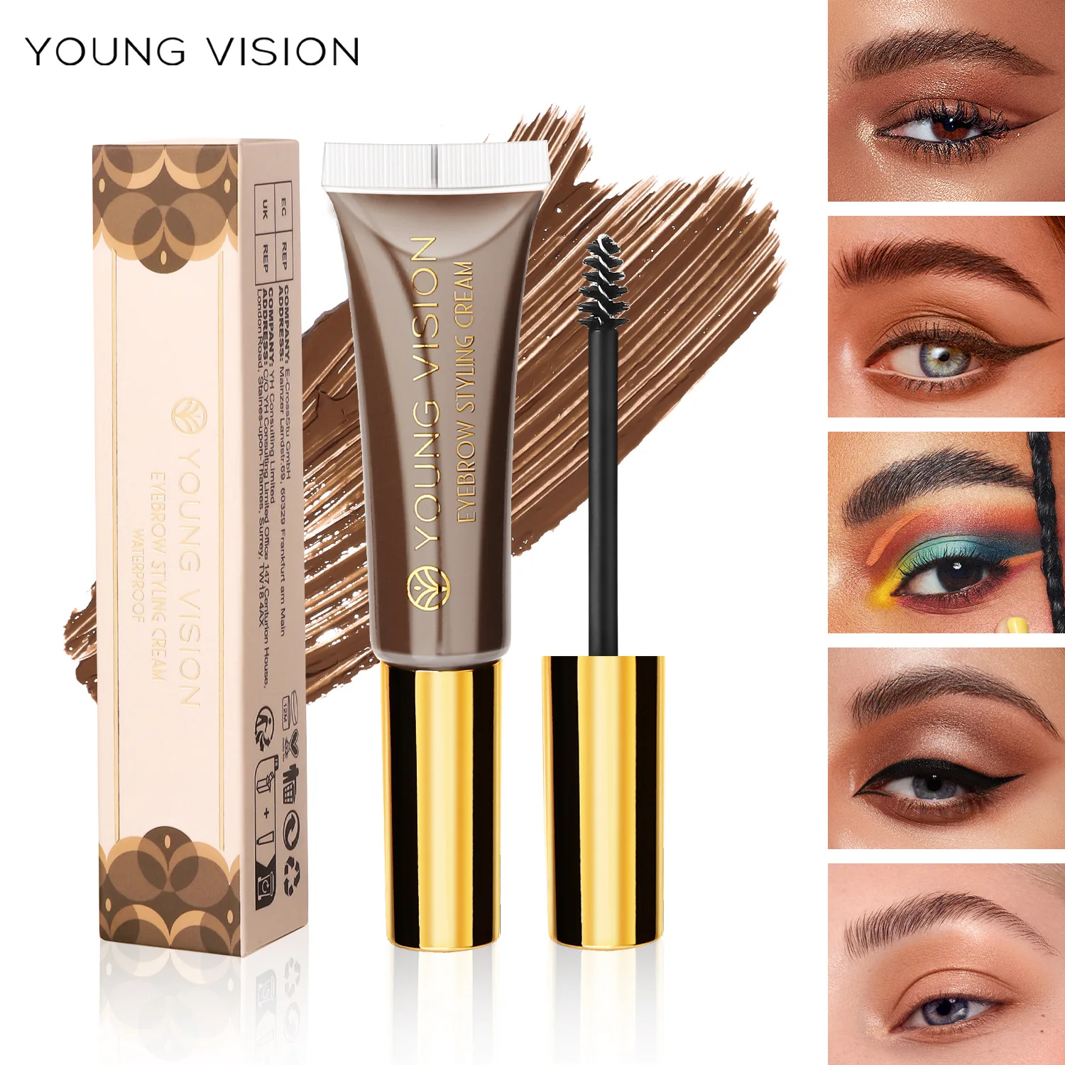 JOVEM VISION-Sobrancelha tingimento creme, Stereoscopic Definição sobrancelha Gel, impermeável e não-tingimento, 5 cores disponíveis