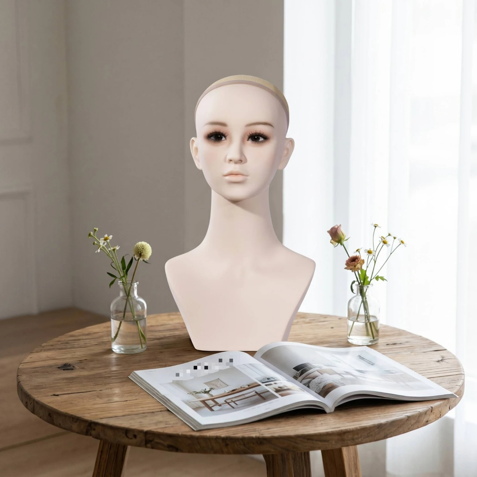 Mannequin Head with Shoulders Life-Size Display Head with Shoulders Jewelry Display Bust Realistic Natural Skin Tone