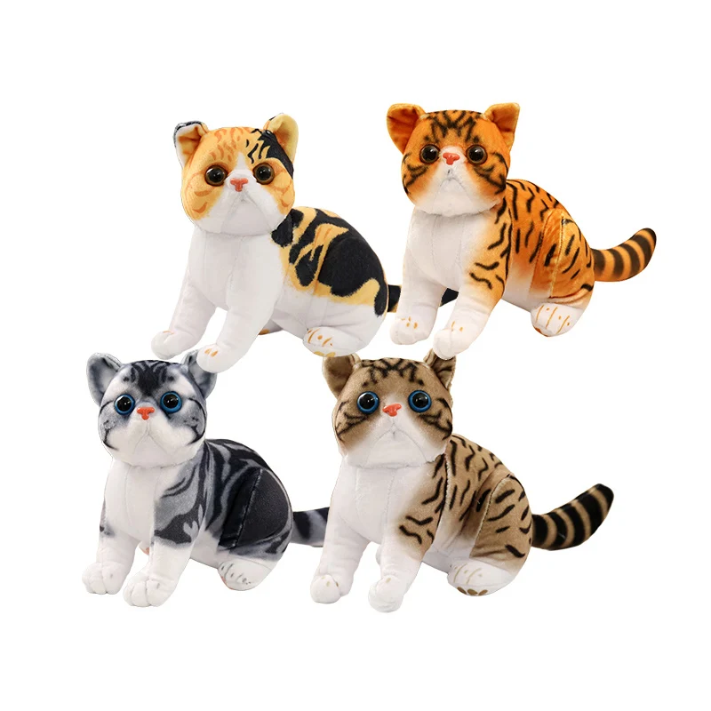 

26cm Golden British Shorthair Cats Orange 3-Color Grey Brown Stripes Kitten Big Face Cat Sitting Simulation Animal Doll Gift