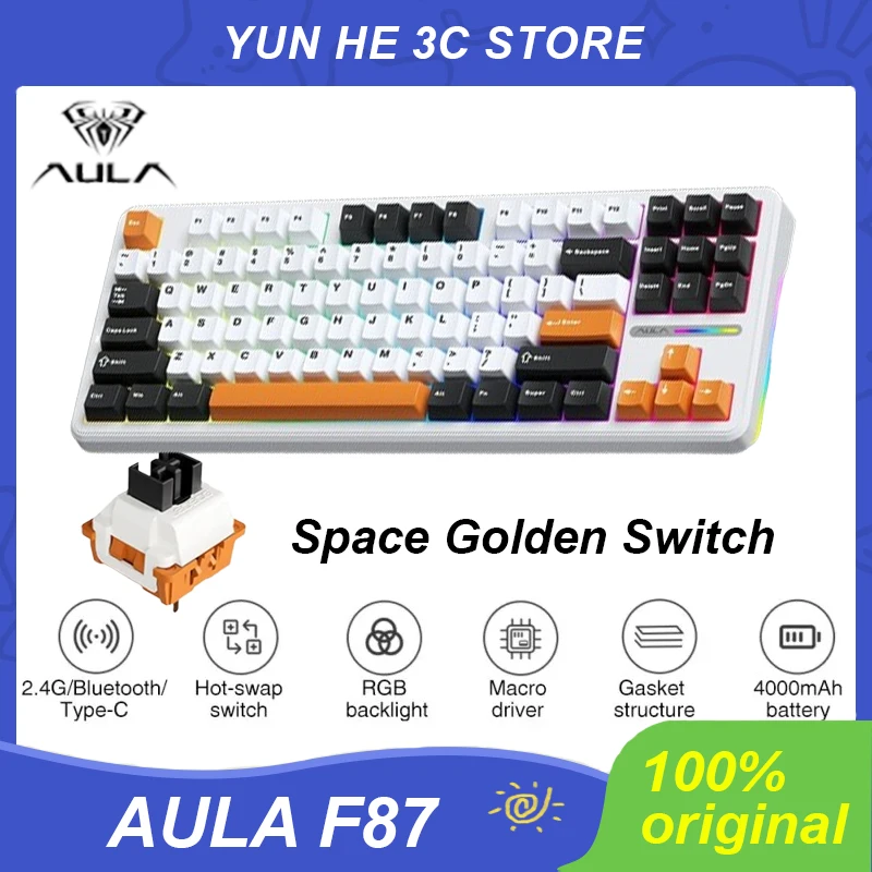 Aula F87 기계식 키보드, 트라이 모드, 무선, USB, 블루투스, 핫 스왑, RGB 개스킷, Pbt 87 키, 맞춤형 PC 게임용 키보드, 2.4g