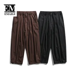 Summer Men Loose Casual Stripe Wide Leg Ankle Length Pants Japan Korean Streetwear Vintage Suit Pants Jogger Sweatpants