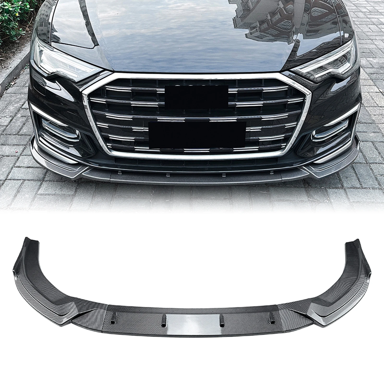 

Pop For Audi A6 C8 Sline 2018-2025 Front Bumper Spoiler Lip Carbon Fiber Look/Glossy Black Lower Splitter Protector Blade