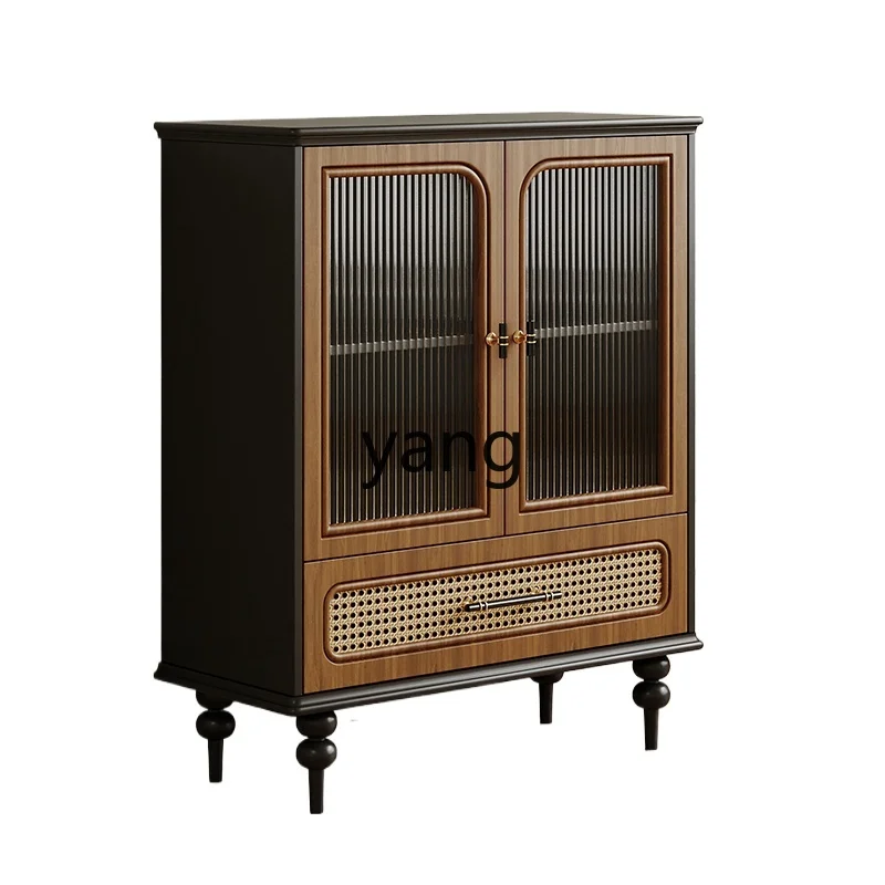 

LH small apartment living room wall integrated storage locker rattan small size tea cabinet