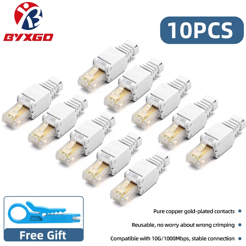 

Многоразовые коннекторы RJ45 BYXGD без инструментов, экранированные металлические штекеры Cat5e, Cat6a, Cat7, разъемы для кабелей Ethernet 100 Мбит/с, 1000 Мбит/с, 10 Гбит/с