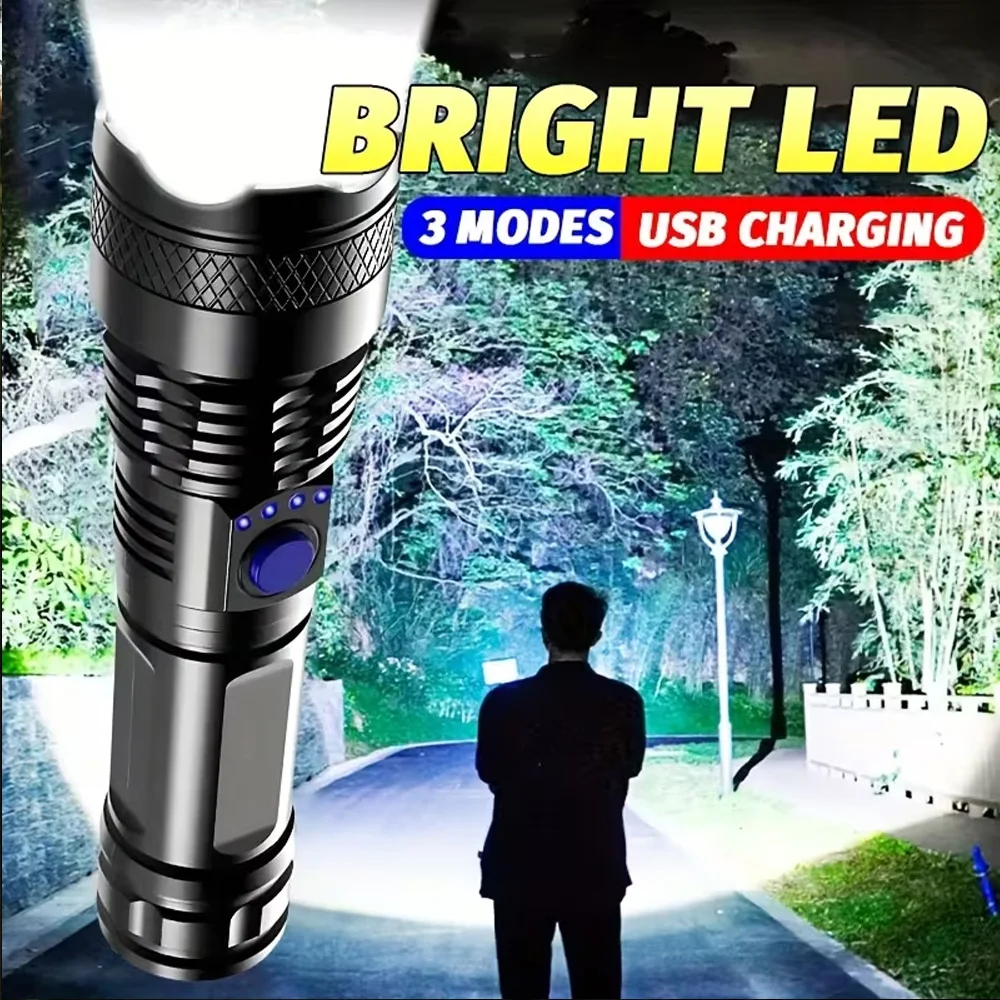 Super Bright LED Flashlight,10000 Lumens High Lumens Rechargeable Tactical Flashlight,IPX7 Waterproof Torch for Camping Hiking