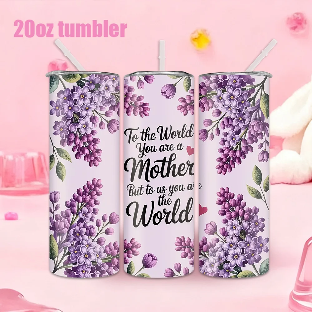 1pc Stainless Steel Water Bottle/Tumbler (20oz/591ml) — Mother's Day Purple Floral 