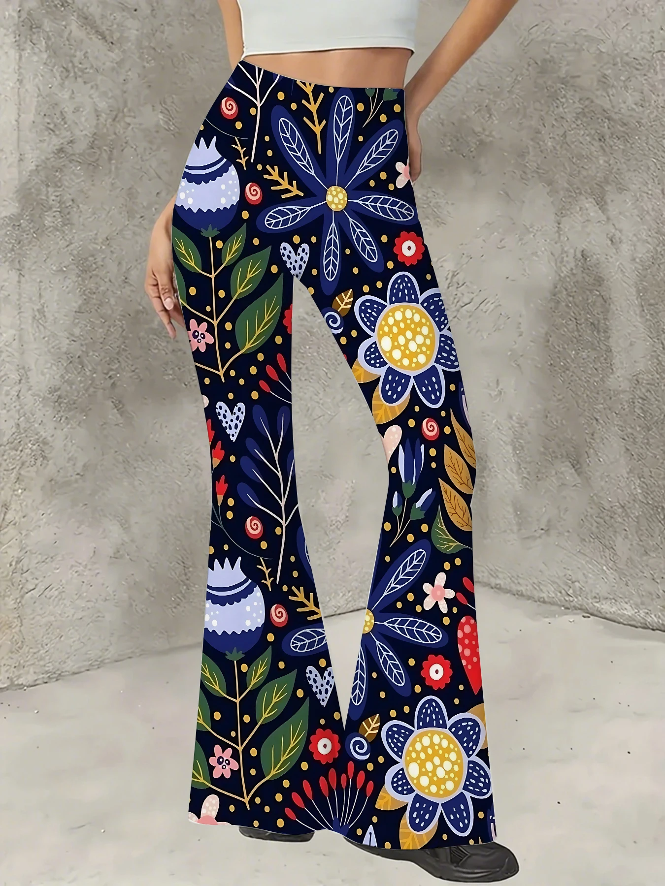 

Women's Printed Flare Pants Y2K High Waist Bell Bottom Trousers Streetwear
