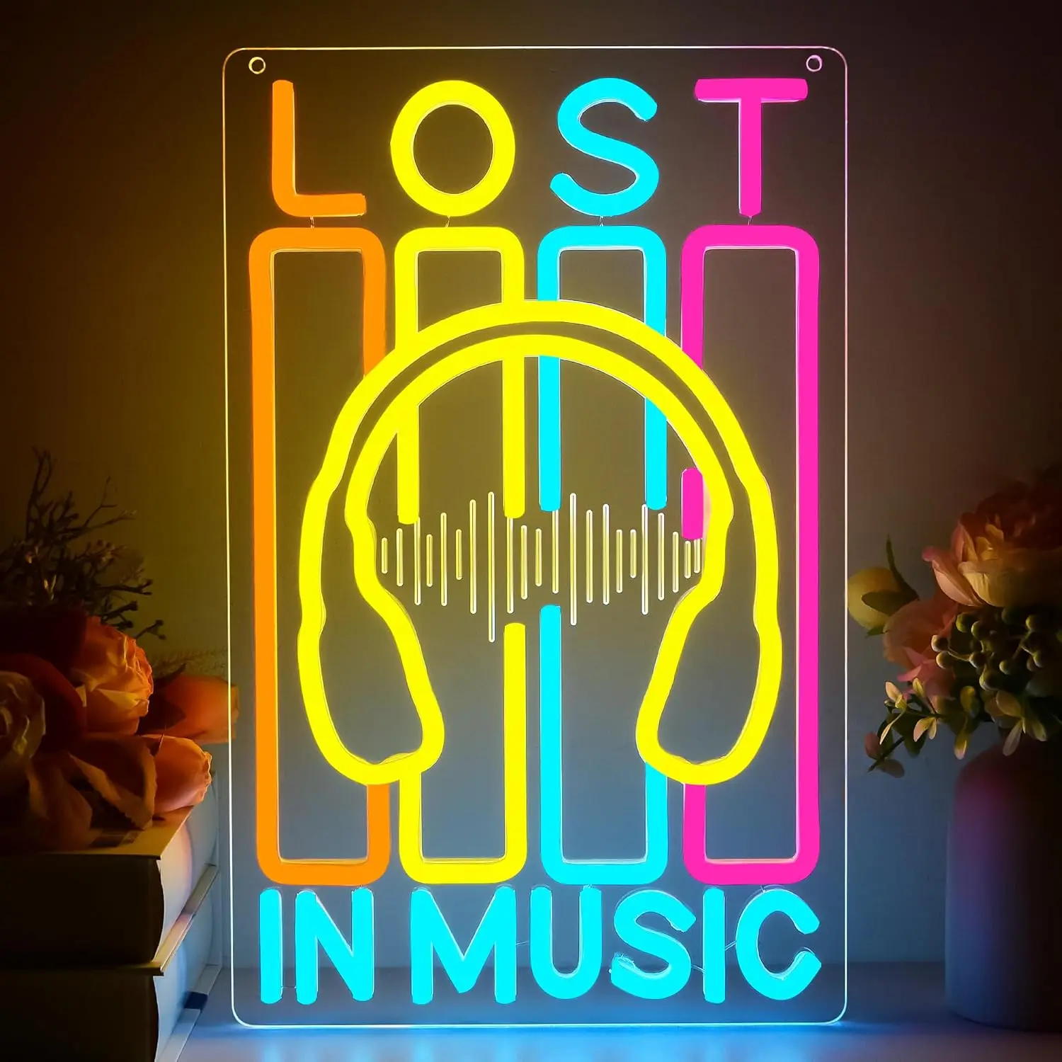Neon Music Headphone Lamp Party Decor Cool-toned neon, industrial style, edgy street feel
