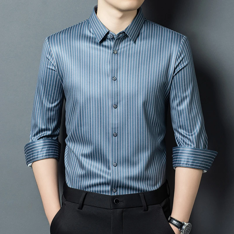 

Осенние мужские деловые повседневные шерстяные рубашки, высококачественная социальная офисная классическая рубашка, классическая универсальная униформа, рубашка Camisas Masculina