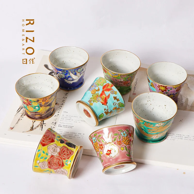 Japanese Nine Valley Ceramic Tea Cup White Dove Golden Dragon Animal Pattern Personal Master