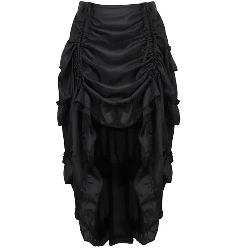 Brown Black Skirts Steampunk Women Gothic Irregular Shirring Pleated Party Maxi Long Skirt High Low Costumes Punk Sexy Corset