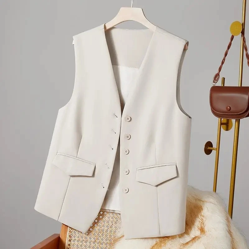 New Vest Coat Female Spring Autumn Temperament Wood Ear Splicing Suit Sleeveless Jacket Women Loose Casual Waistcoat Tops Ladies