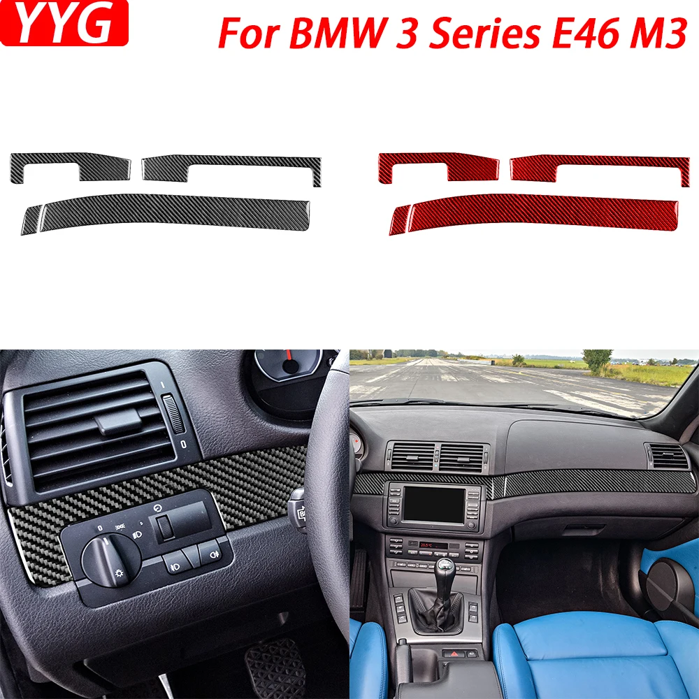 

For BMW 3 Series E46 M3 1998-2005 Real Carbon Fiber Central Control Dashboard Panel Trim Strips Car Inteior Accessories Sticker