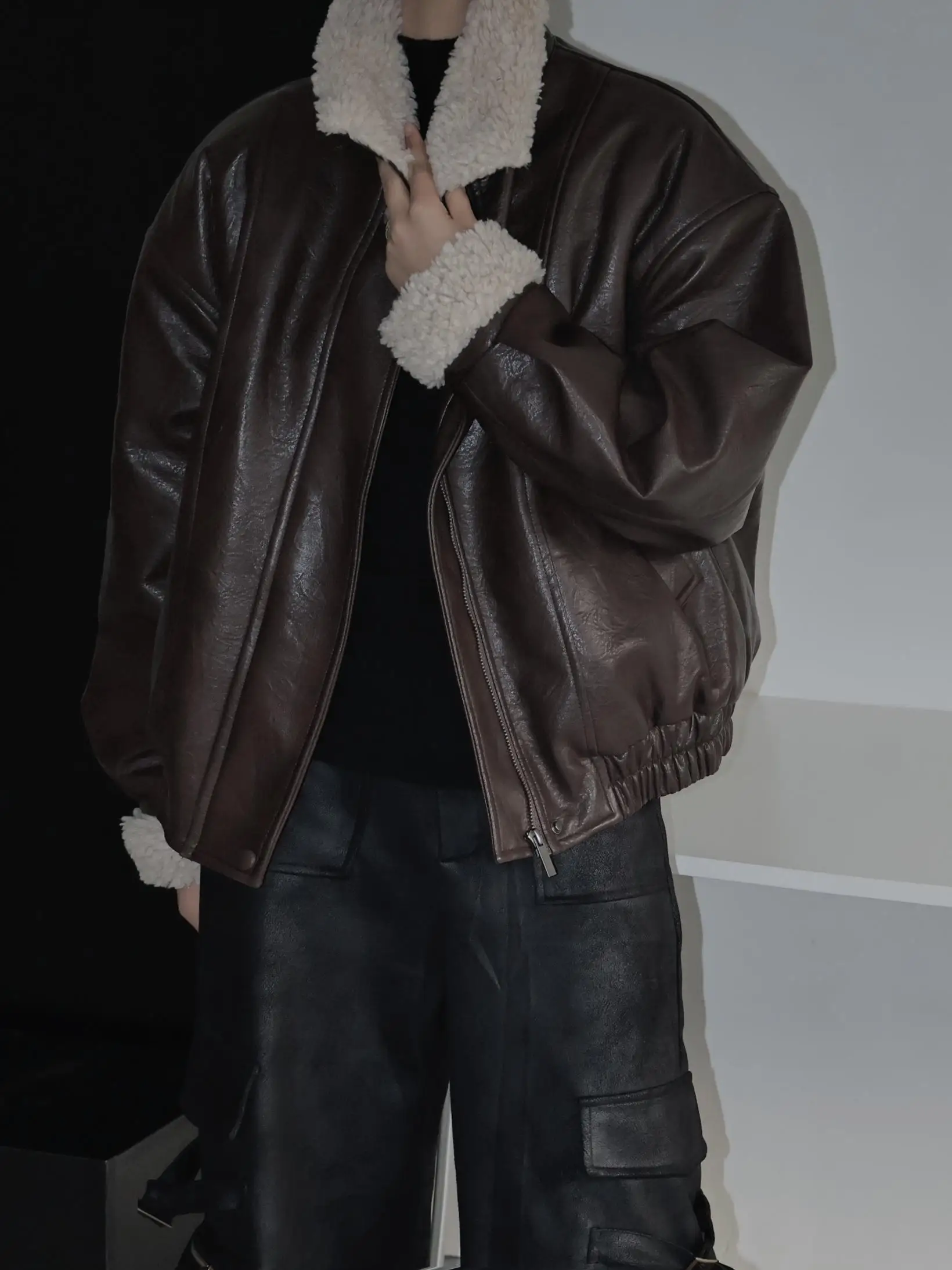 Street Sle Lamb Fur Jaet Thi Warm ort Leather Coat for Women Zipper Closure Polyester Fiber Winter Outerwear