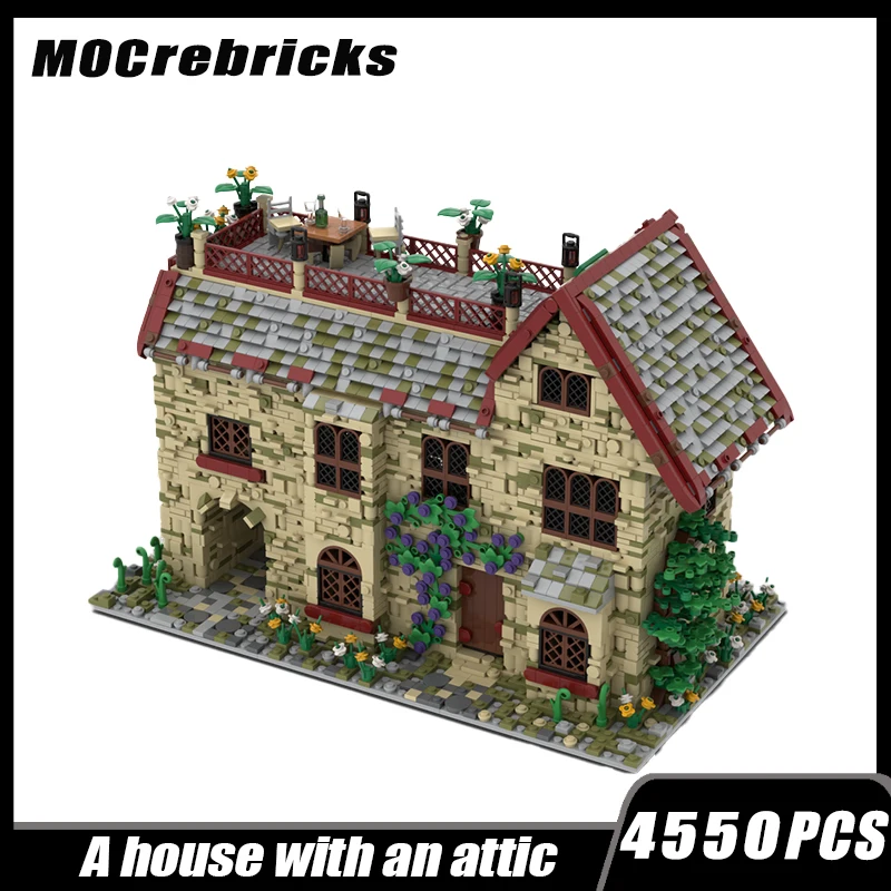 New MOC Building Block A House Model An Attic Citys Street View Customized MOC-135076 Bricks Kids Birthday DIY Children Gifts