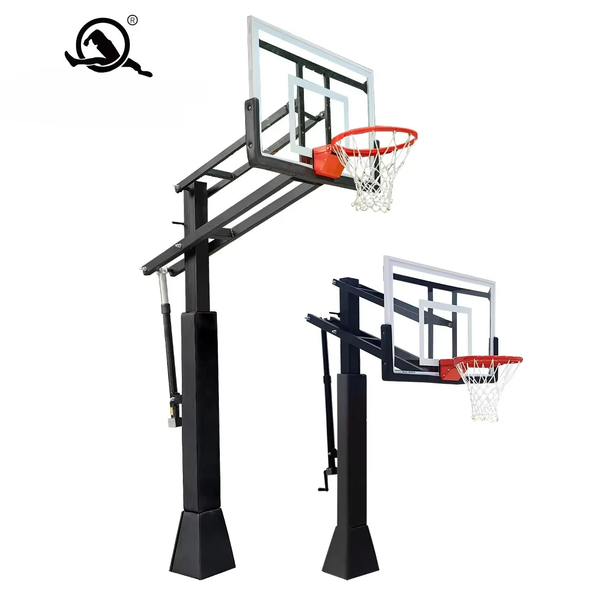 Popular Basketball Training Equipment Kids Adjustable Height Basketball Hoop Tempered Glass Backboard 47*31 Inch