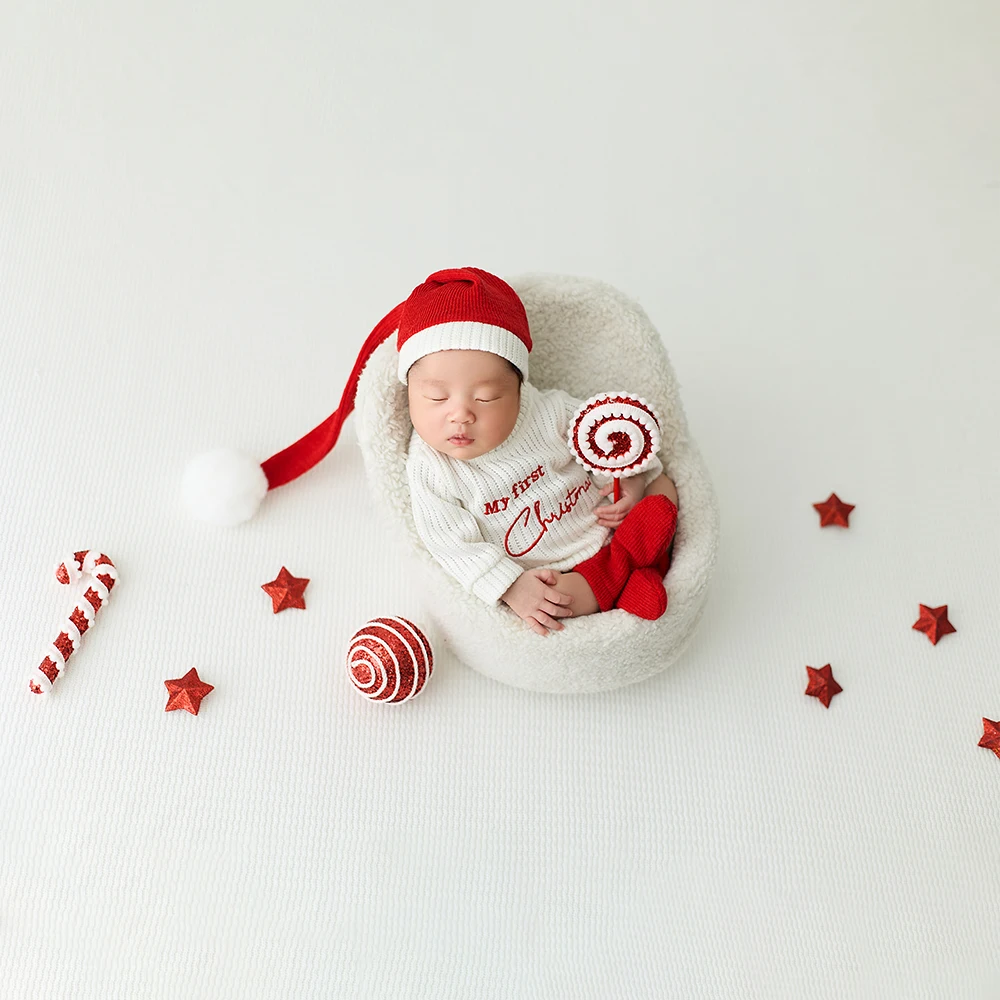 عيد الميلاد الطفل صور الدعائم جمع سانتا قبعة رقيق الأبيض ثلج نمط زي عيد الميلاد ديكور للطفل التصوير استوديو الدعائم