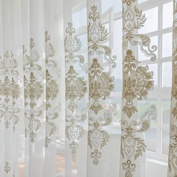 Light Luxury Imported Embroidery Curtains for Living Dining Room Bedroom  European  High-end Villa Customized  White Tulle Decor