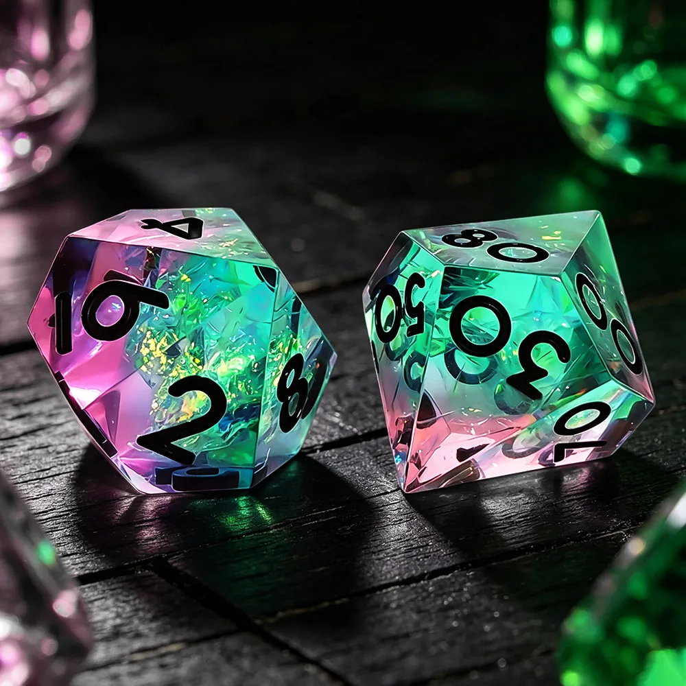 7Pcs Resin Polyhedral Dice Set, Pink Purple Gradient, Black Numbers, Tabletop Game Dice For DND RPG Role Playing Board Game Dice