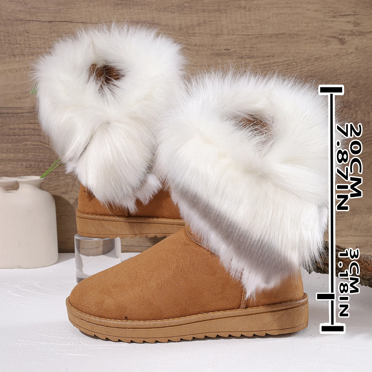 الشتاء الحراري أفخم الثلوج الأحذية النسائية موضة فروي طوق منتصف العجل الأحذية سميكة أحذية قطنية دافئة الإناث الانزلاق على الجوارب #6