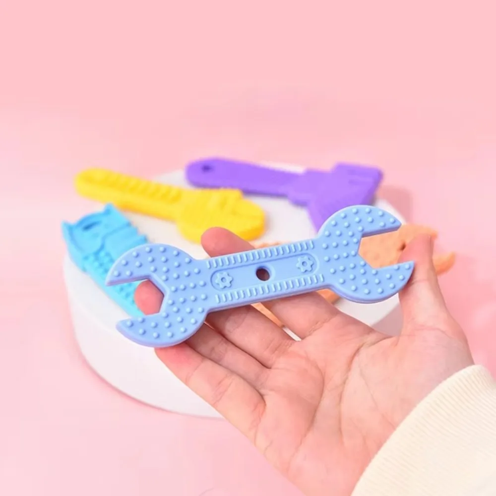 4 Pcs Silicone Baby Teething Toys Cartoon Design Hammer Spanner Wrench Pliers Tools Shape Sensory Chew Toys BPA Free Durable