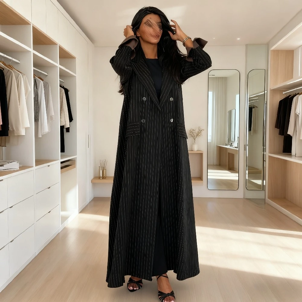 

Ид мусульманский женский кардиган Абая, длинное пальто, платье с отложным воротником, марокканский кафтан, абайя, халат, исламские куртки 2025 года, Рамадан