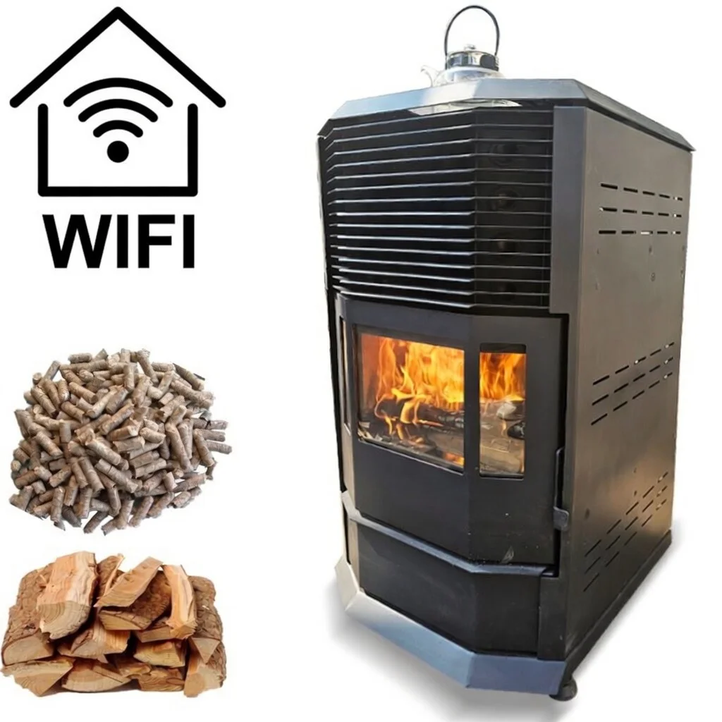 Smart WiFi Dual Fuel Pellet and Wood Burning Stove Remote Control App Enabled Wood Log & Pellet Fireplace Heater