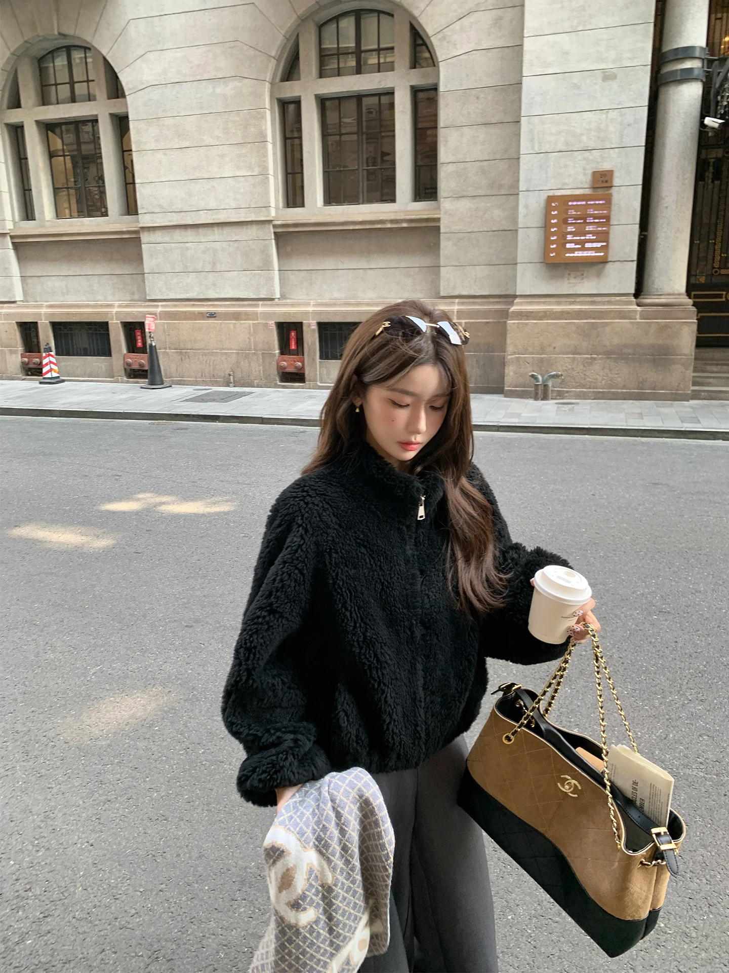 UPFURS Abrigo de piel de cordero ort para mujer, cálido, informal, de poliéster, Thiened, invierno, nuevo, holgado, con cierre de cremallera