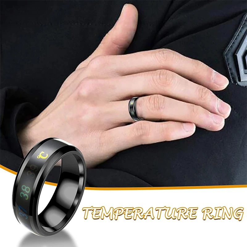 Smart Temperature Couples Ring Multifunctional Temperature Sensitive Stainless Steel Ring for Women Men Jewelry Gift